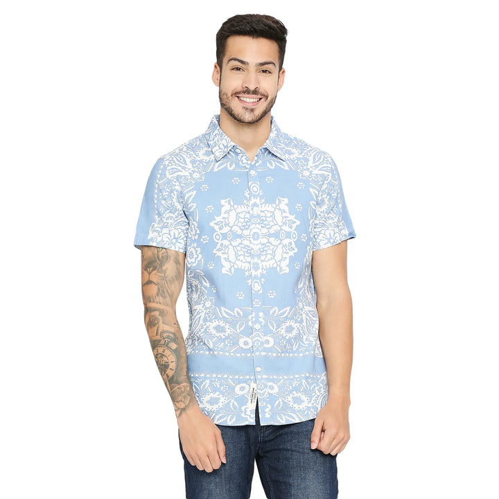 Sky Blue Slim Fit Regular Collar Men's Shirt by Being Human Clothing
