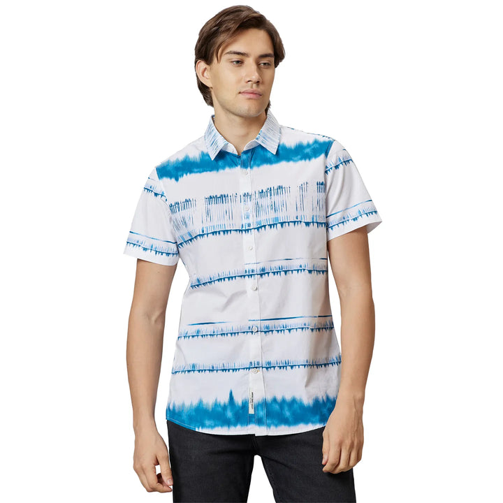 White Slim Straight Fit Regular Collar Short Sleeves Cotton Men's Shirt by Being Human Clothing