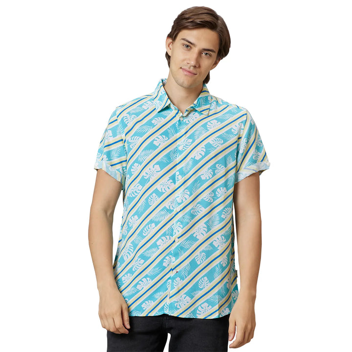 Blue Slim Fit Regular Collar Men's Shirt by Being Human Clothing