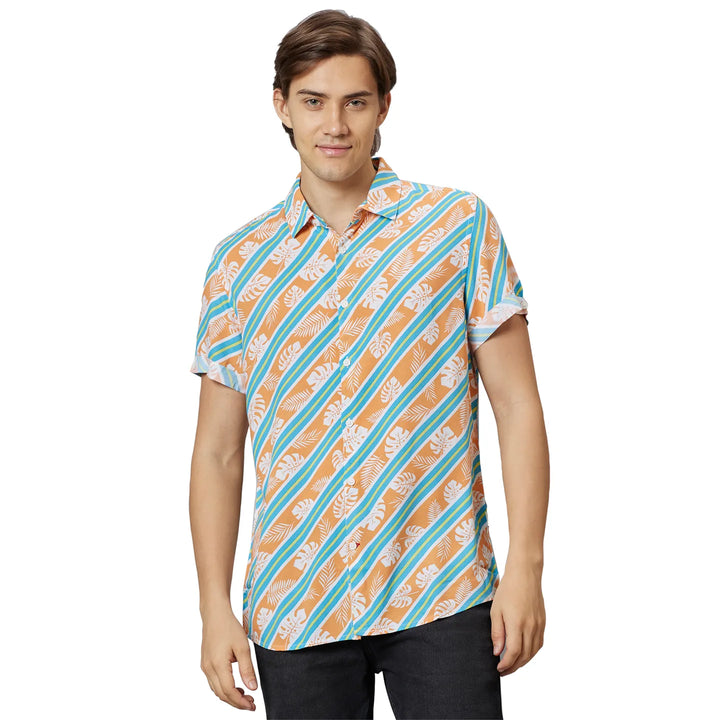 Orange Slim Fit Regular Collar Men's Shirt by Being Human Clothing