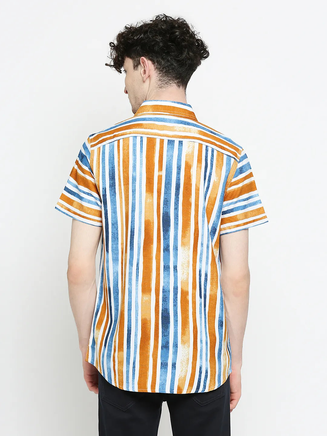 Yellow Slim Straight Fit Regular Collar Short Sleeves Cotton Men's Shirt by Being Human Clothing