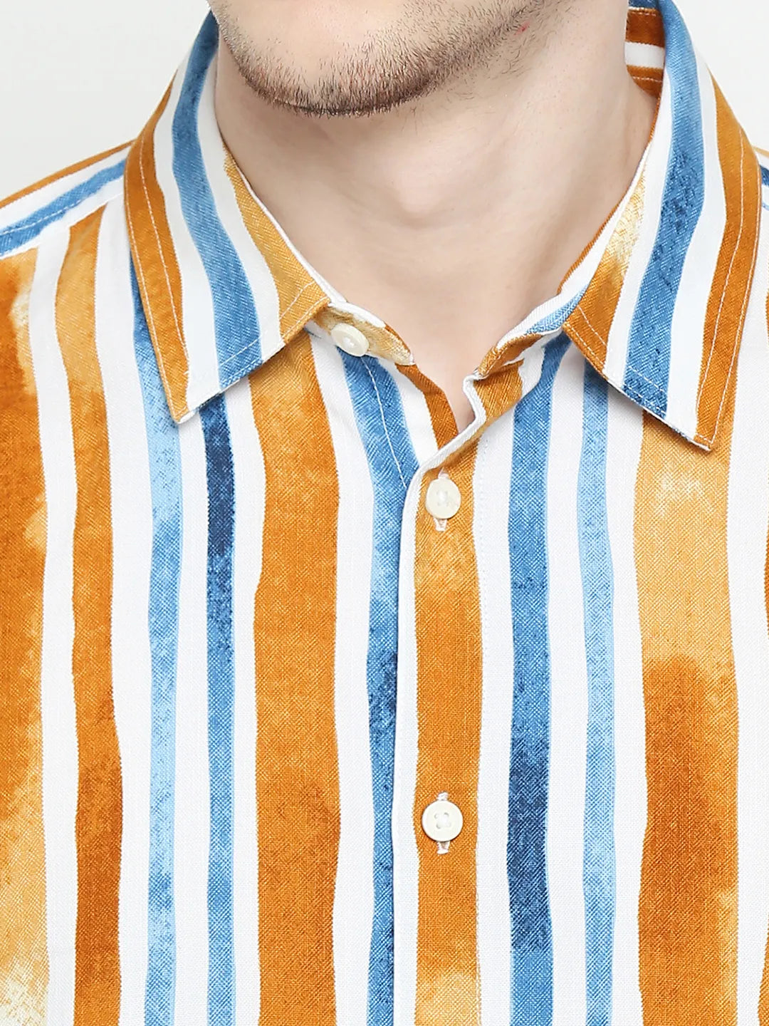 Yellow Slim Straight Fit Regular Collar Short Sleeves Cotton Men's Shirt by Being Human Clothing