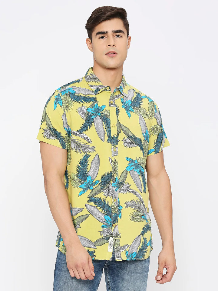 Yellow Slim Fit Regular Collar Men's Shirt by Being Human Clothing