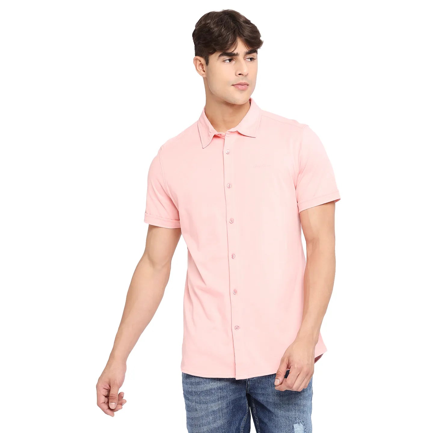 Dusty Pink Slim Fit Regular Collar Men's Shirt by Being Human Clothing