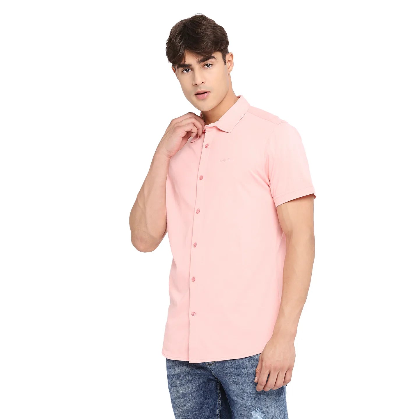 Dusty Pink Slim Fit Regular Collar Men's Shirt by Being Human Clothing