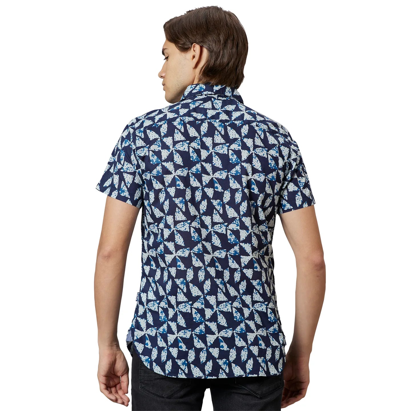 Blue Slim Straight Fit Regular Collar Short Sleeves Cotton Men's Shirt by Being Human Clothing