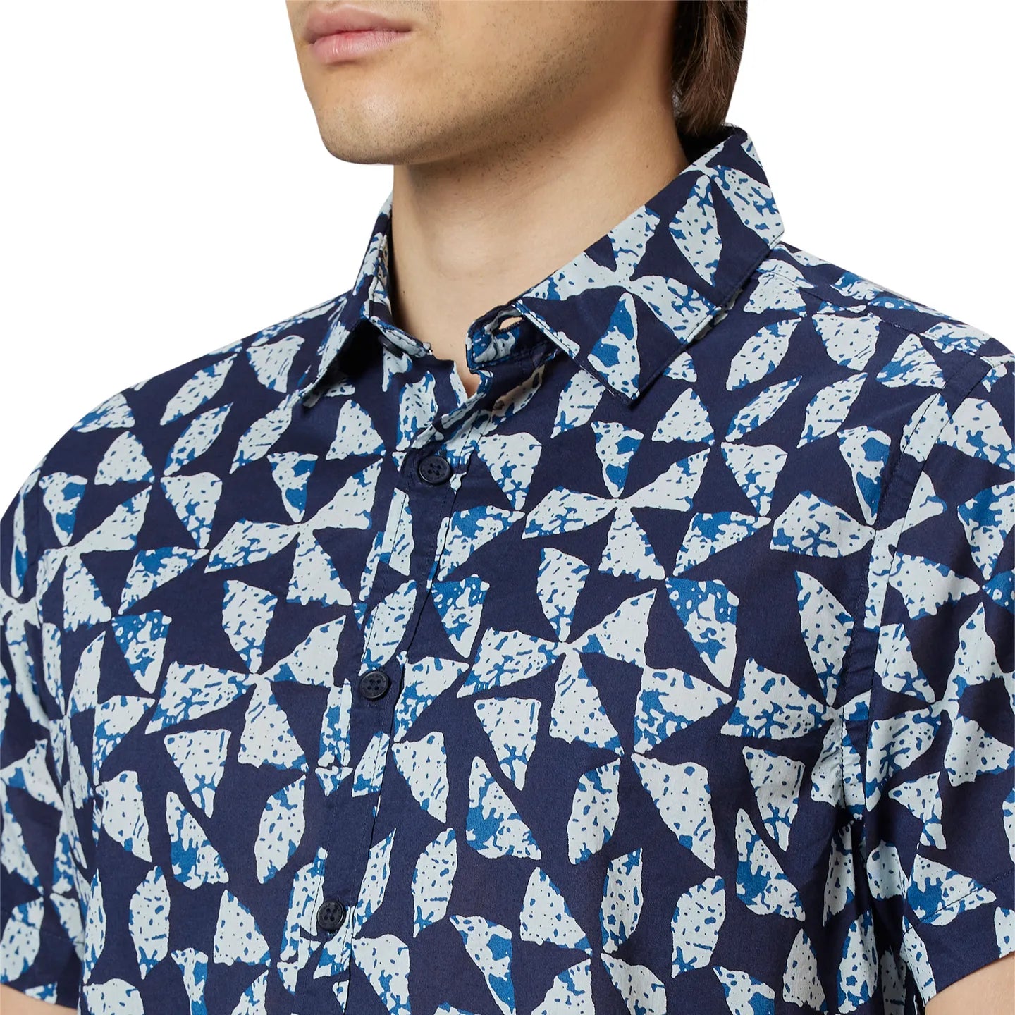 Blue Slim Straight Fit Regular Collar Short Sleeves Cotton Men's Shirt by Being Human Clothing