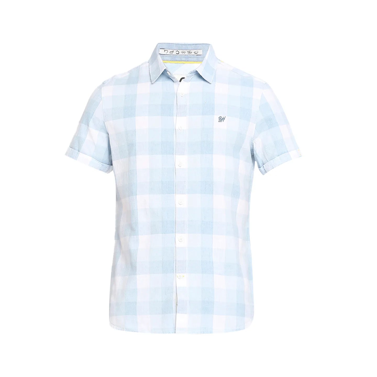 Blue Slim Straight Fit Regular Collar Short Sleeves Cotton Men's Shirt by Being Human Clothing