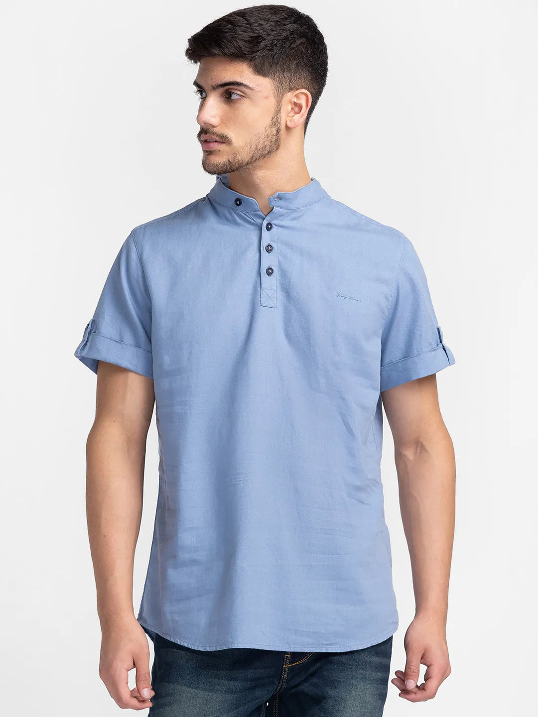 Blue Slim Fit Regular Collar Men's Shirt by Being Human Clothing