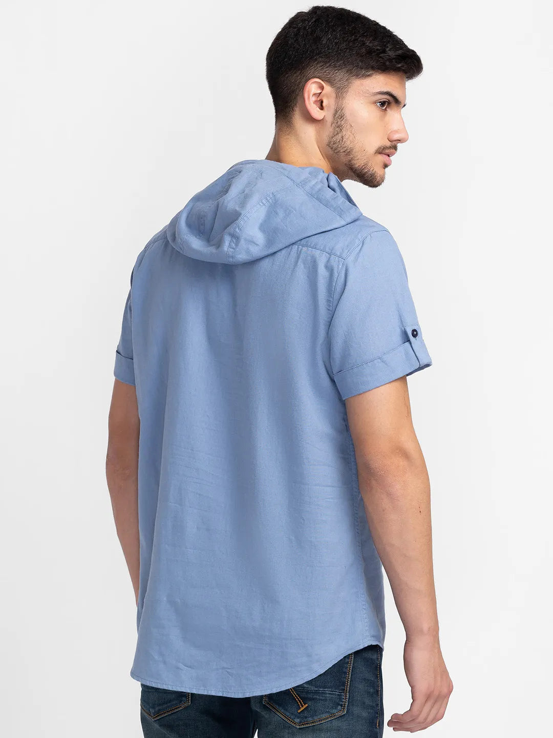 Blue Slim Fit Regular Collar Men's Shirt by Being Human Clothing