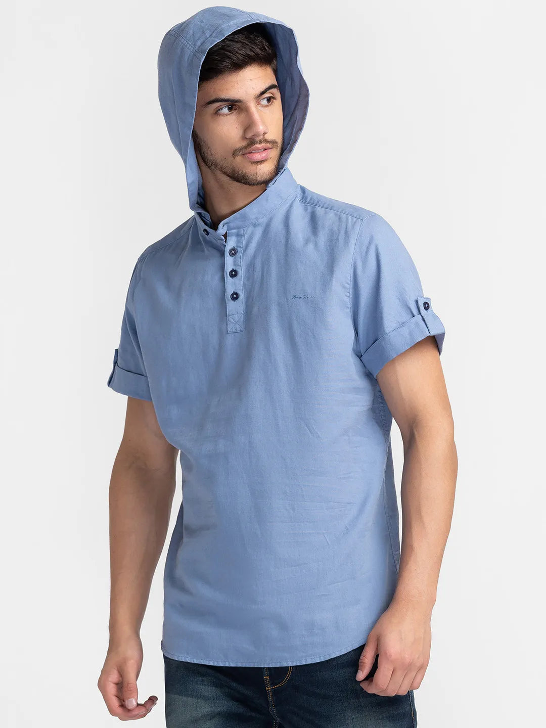 Blue Slim Fit Regular Collar Men's Shirt by Being Human Clothing