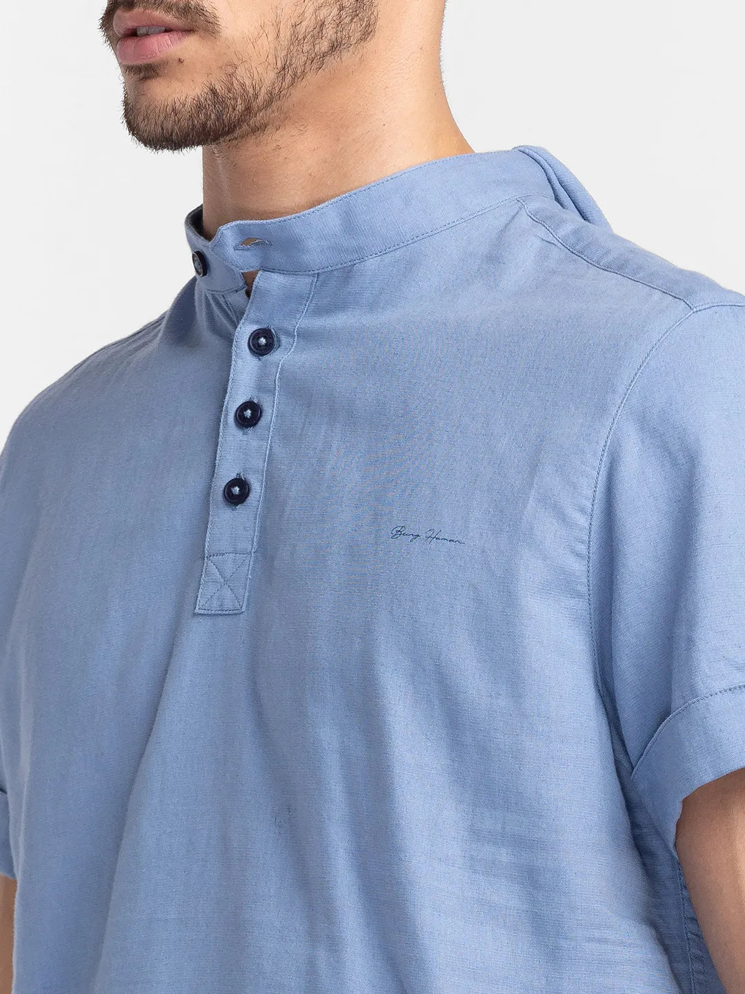 Blue Slim Fit Regular Collar Men's Shirt by Being Human Clothing