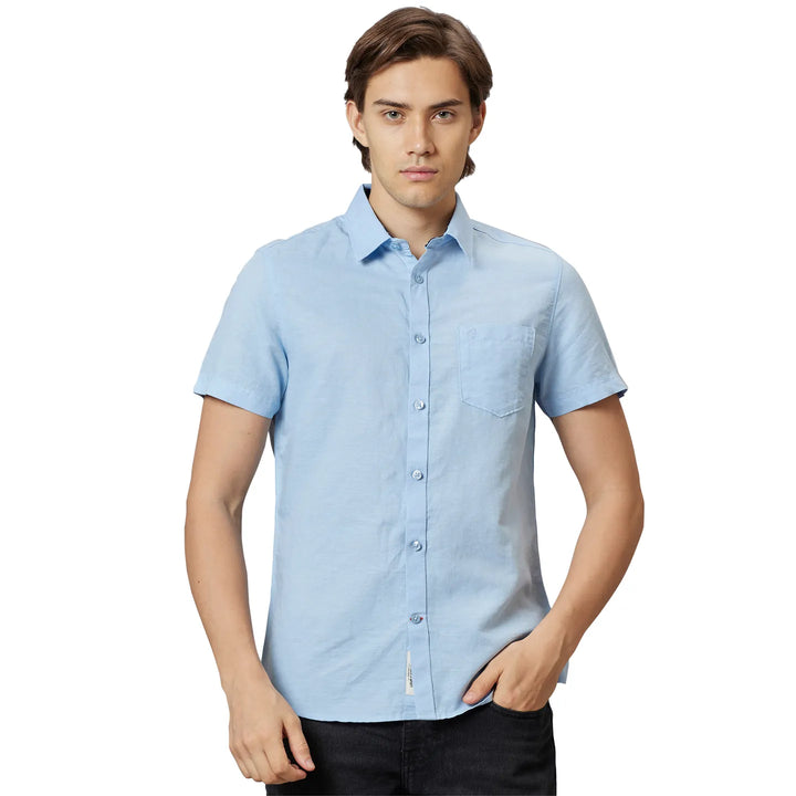 Light Blue Slim Fit Regular Collar Men's Shirt by Being Human Clothing