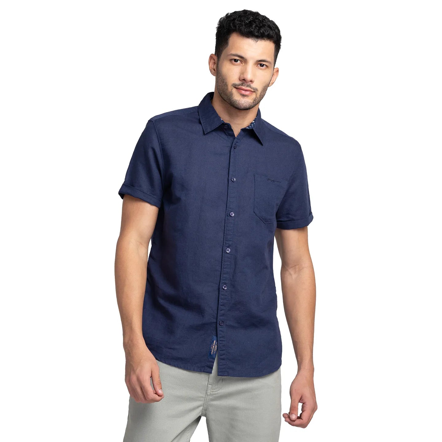 Navy Slim Fit Regular Collar Men's Shirt by Being Human Clothing