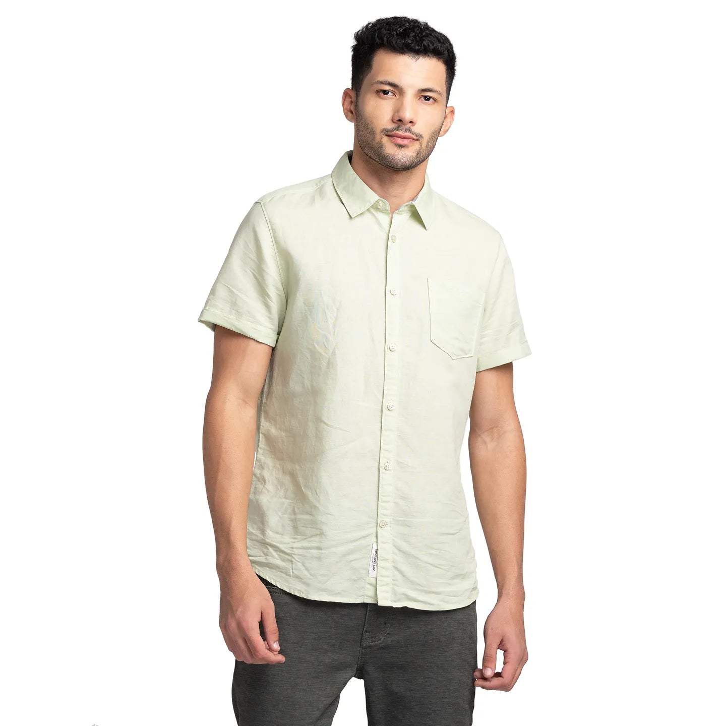 Green Slim Fit Regular Collar Men's Shirt by Being Human Clothing