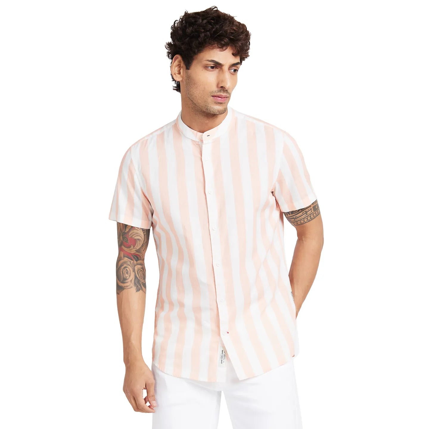orange Slim Straight Fit Regular Collar Short Sleeves Men's Shirt by Being Human Clothing