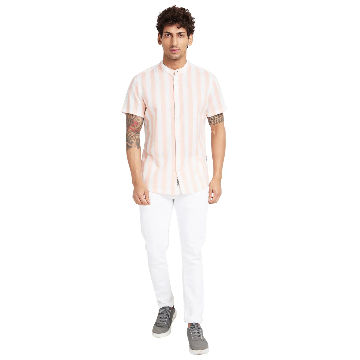 orange Slim Straight Fit Regular Collar Short Sleeves Men's Shirt by Being Human Clothing