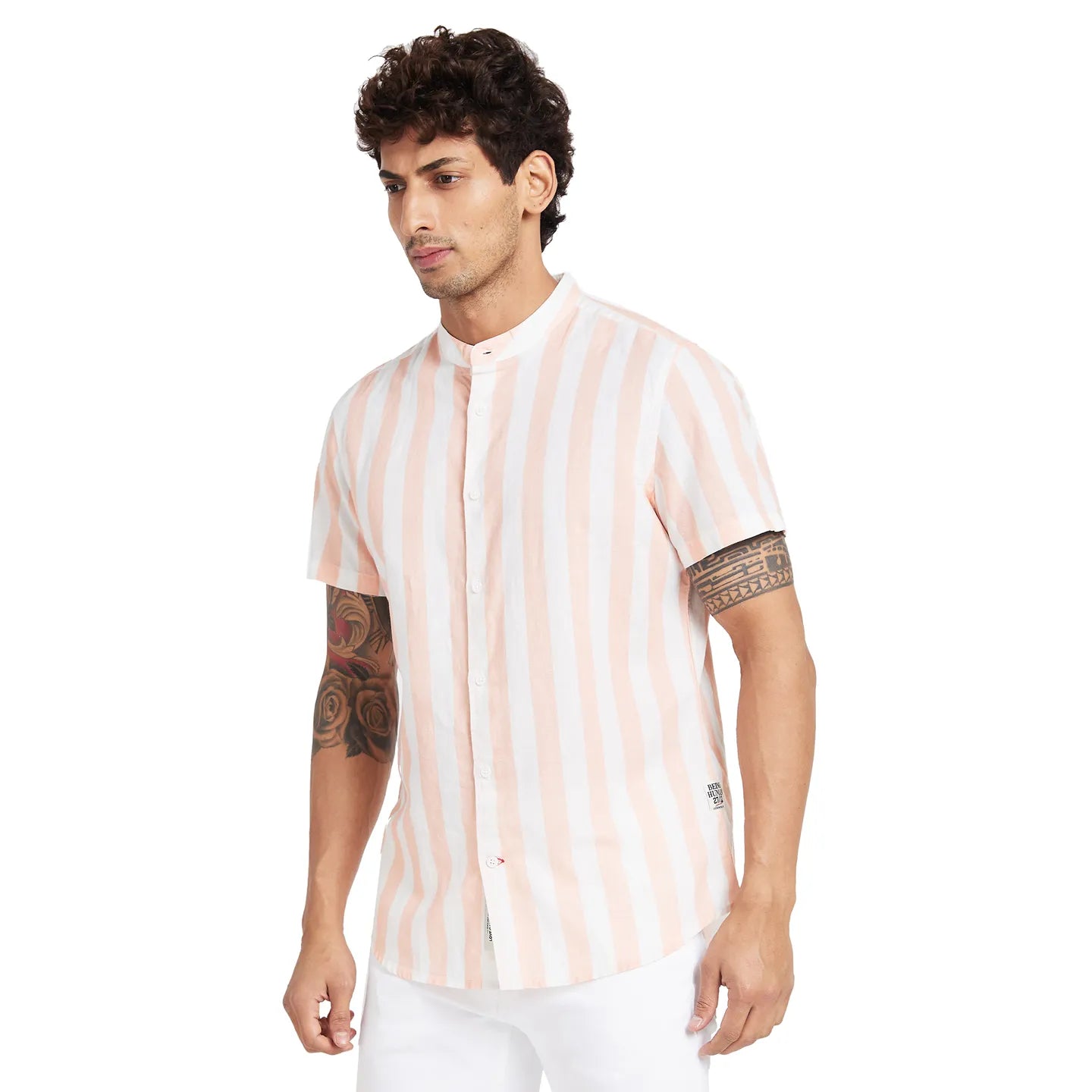 orange Slim Straight Fit Regular Collar Short Sleeves Men's Shirt by Being Human Clothing