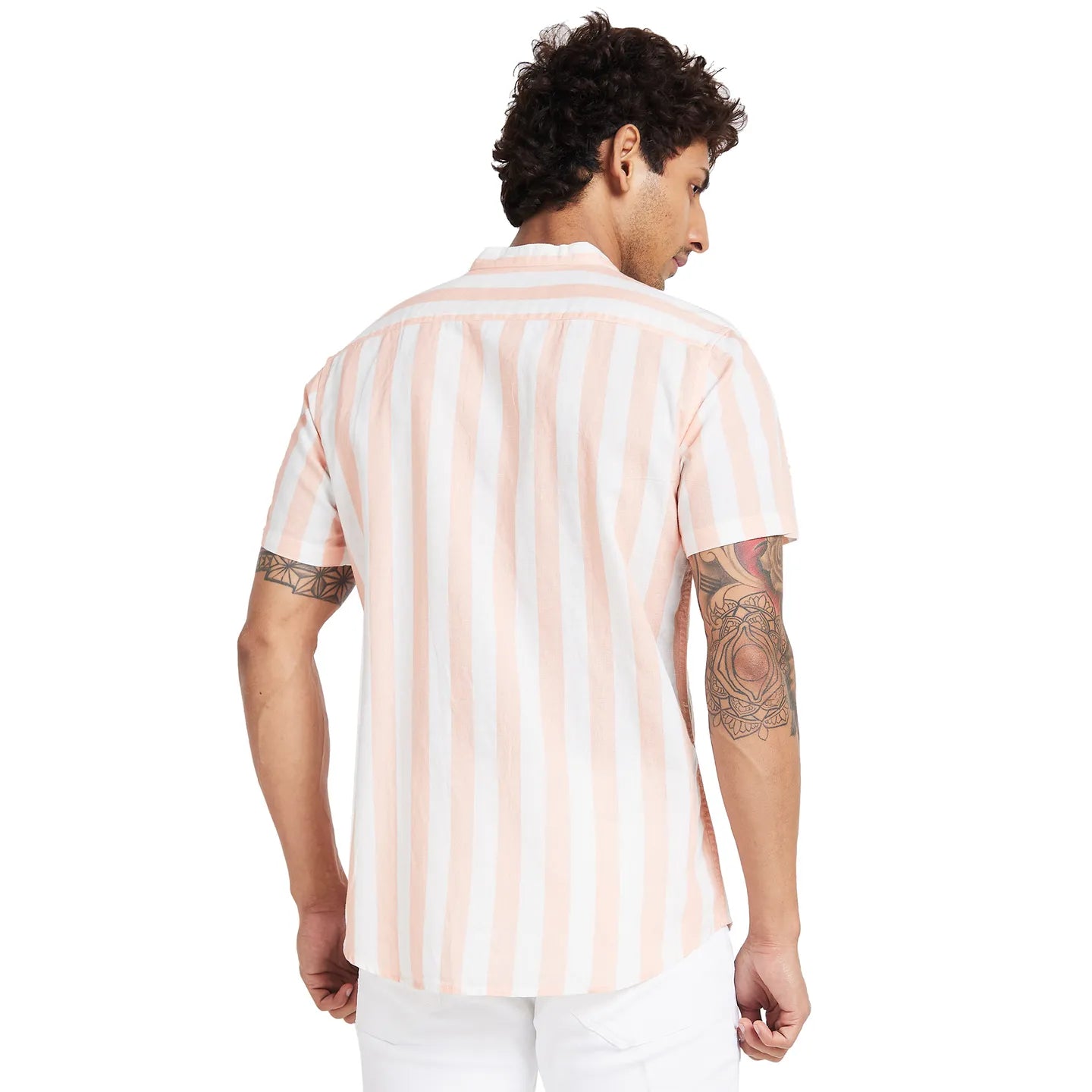 orange Slim Straight Fit Regular Collar Short Sleeves Men's Shirt by Being Human Clothing