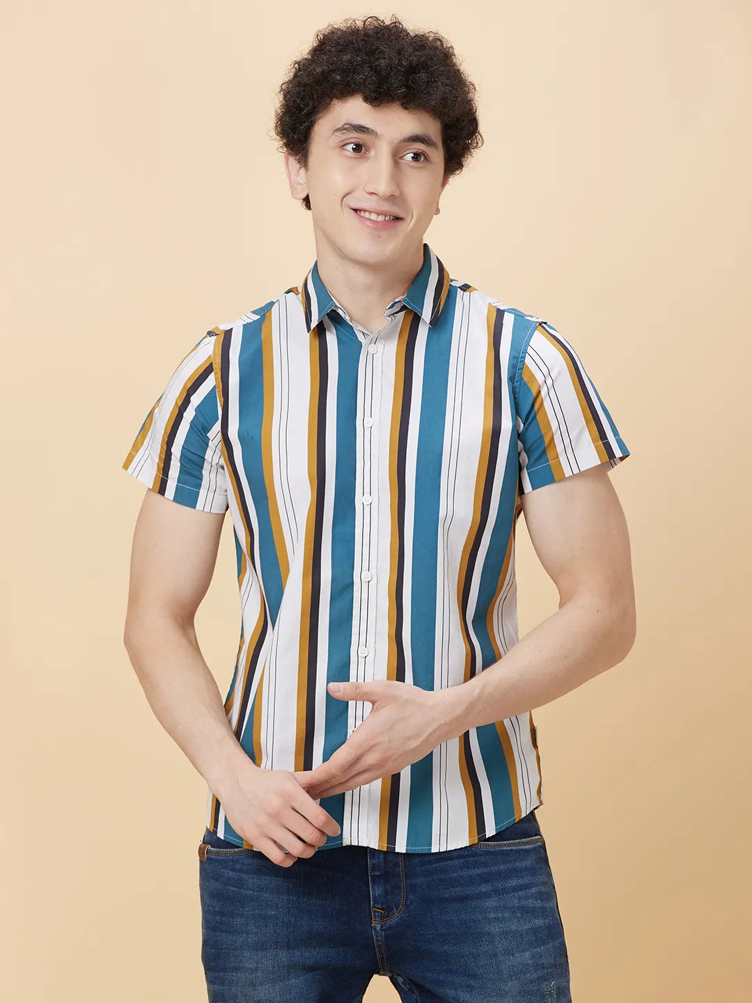 Off White Slim Fit Regular Collar Men's Shirt by Being Human Clothing