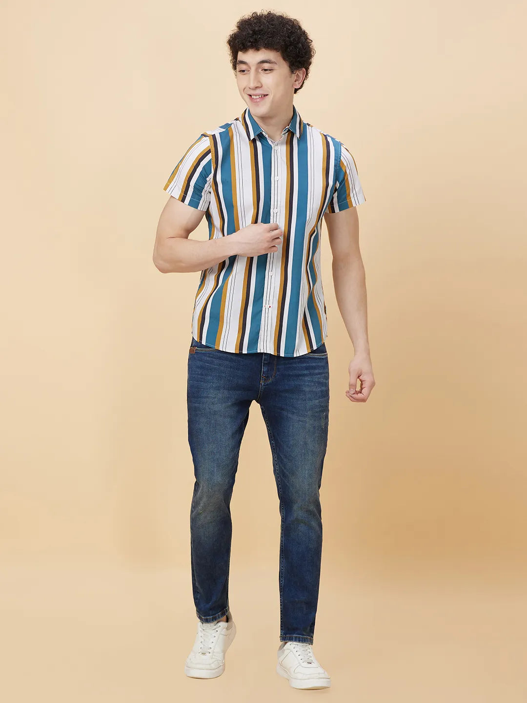 Off White Slim Fit Regular Collar Men's Shirt by Being Human Clothing