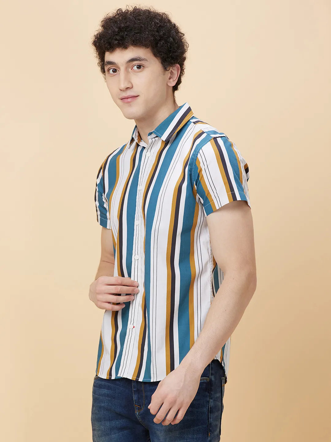 Off White Slim Fit Regular Collar Men's Shirt by Being Human Clothing