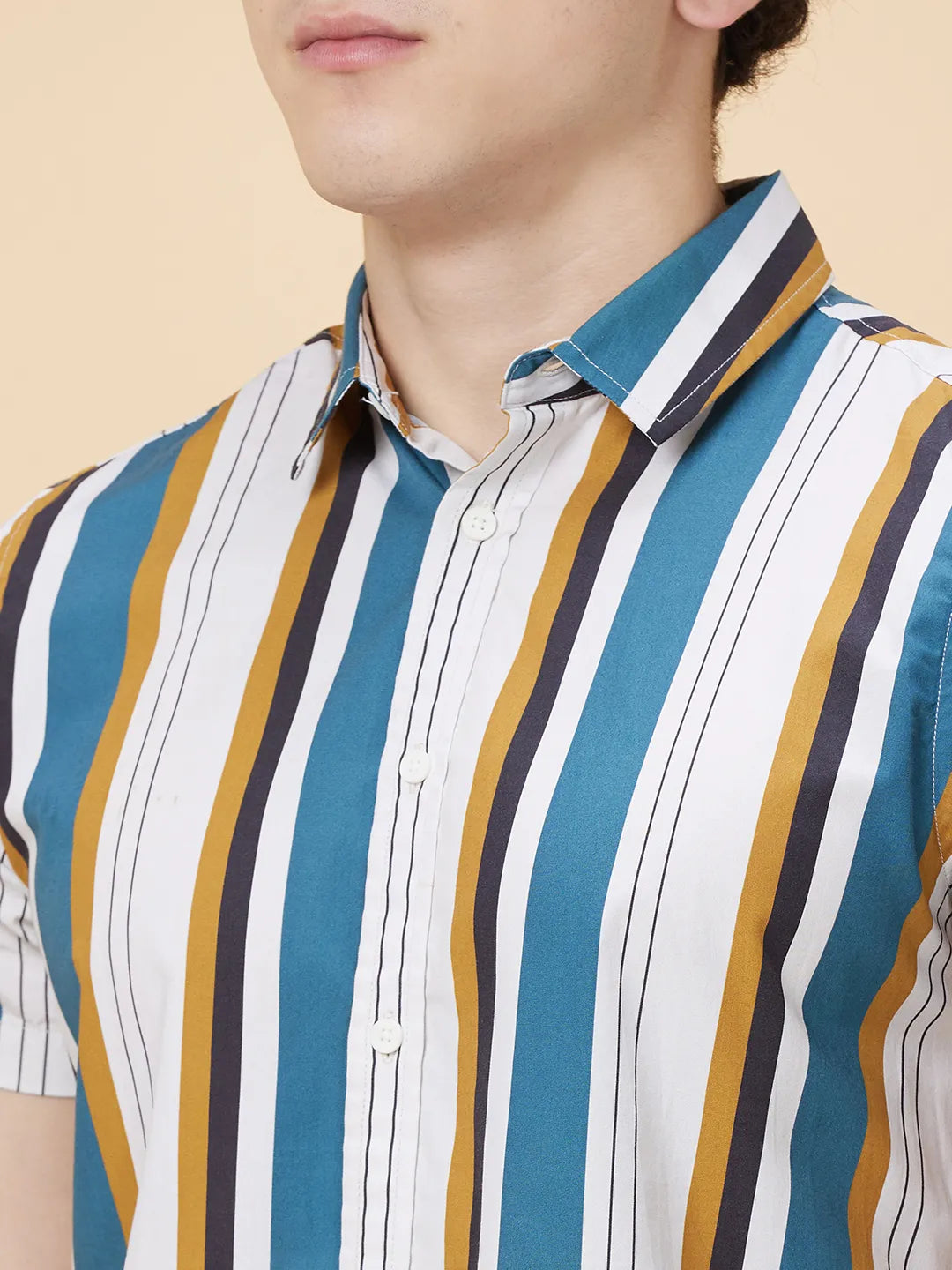 Off White Slim Fit Regular Collar Men's Shirt by Being Human Clothing