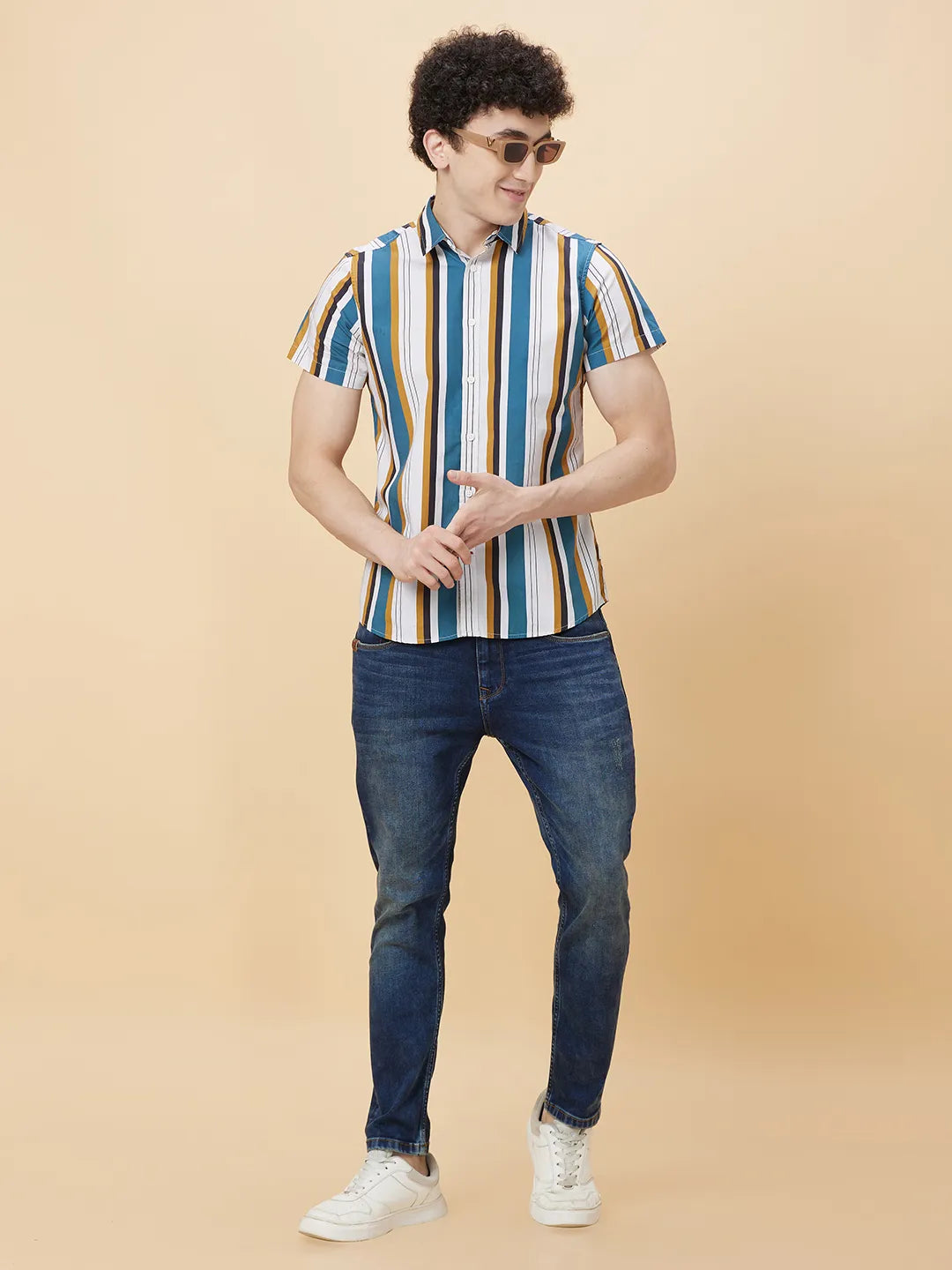 Off White Slim Fit Regular Collar Men's Shirt by Being Human Clothing