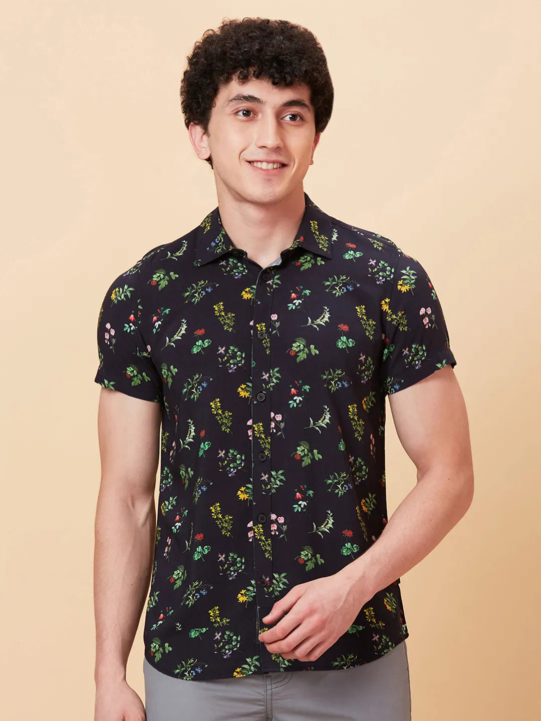 Black Slim Fit Regular Collar Men's Shirt by Being Human Clothing