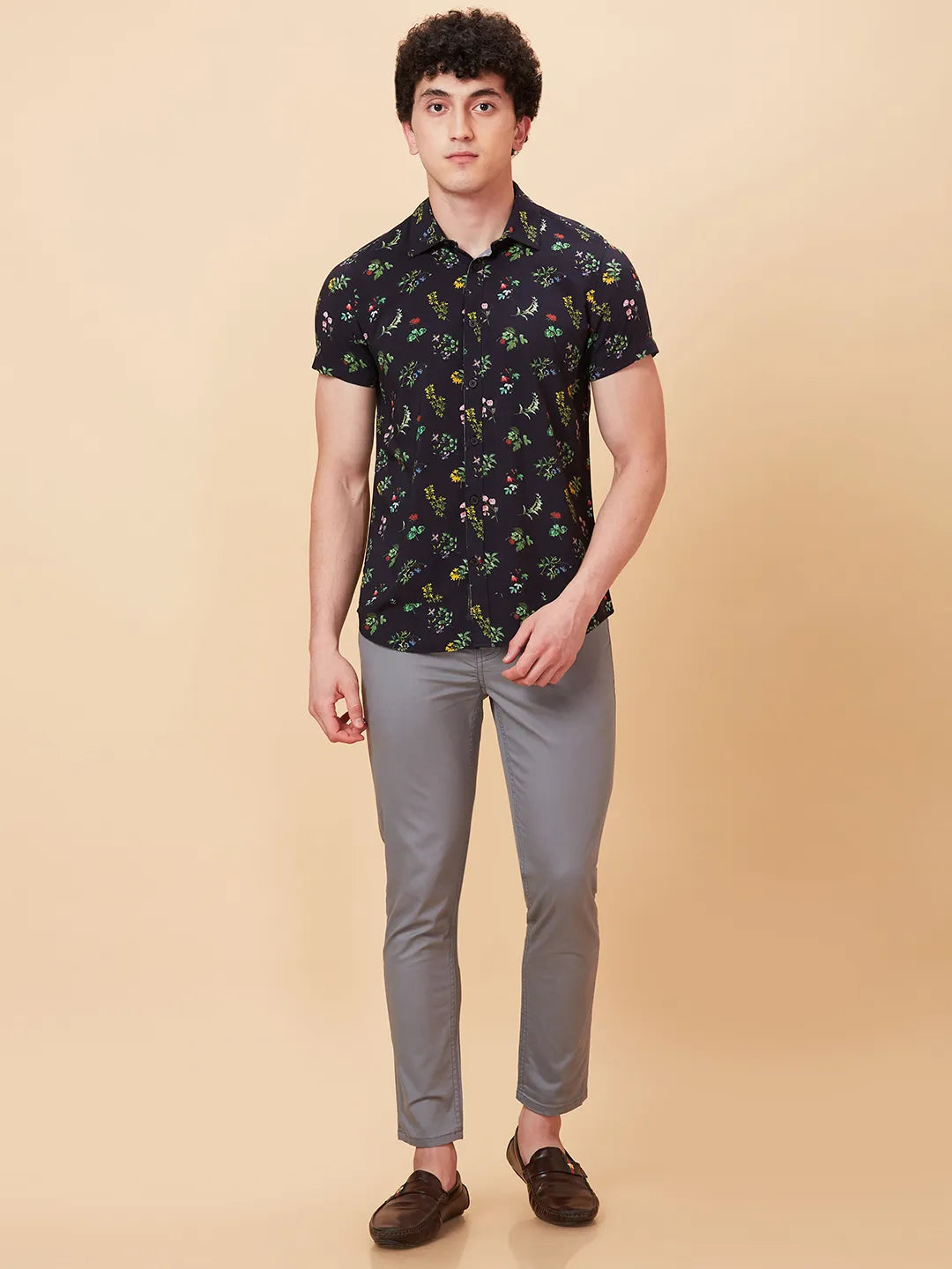 Black Slim Fit Regular Collar Men's Shirt by Being Human Clothing