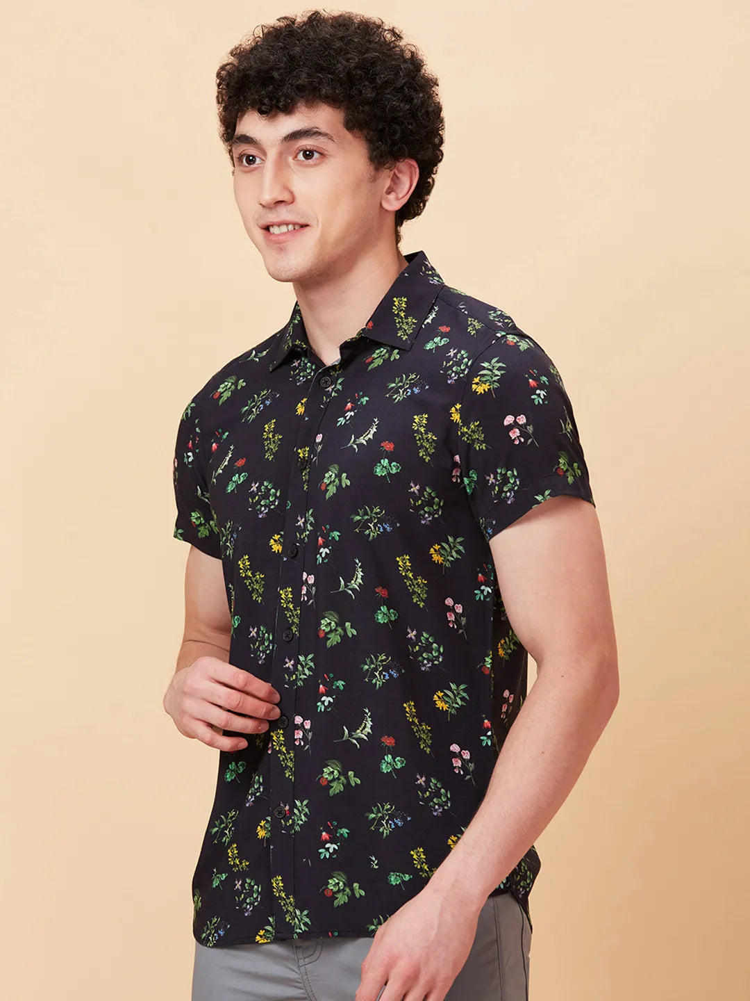 Black Slim Fit Regular Collar Men's Shirt by Being Human Clothing