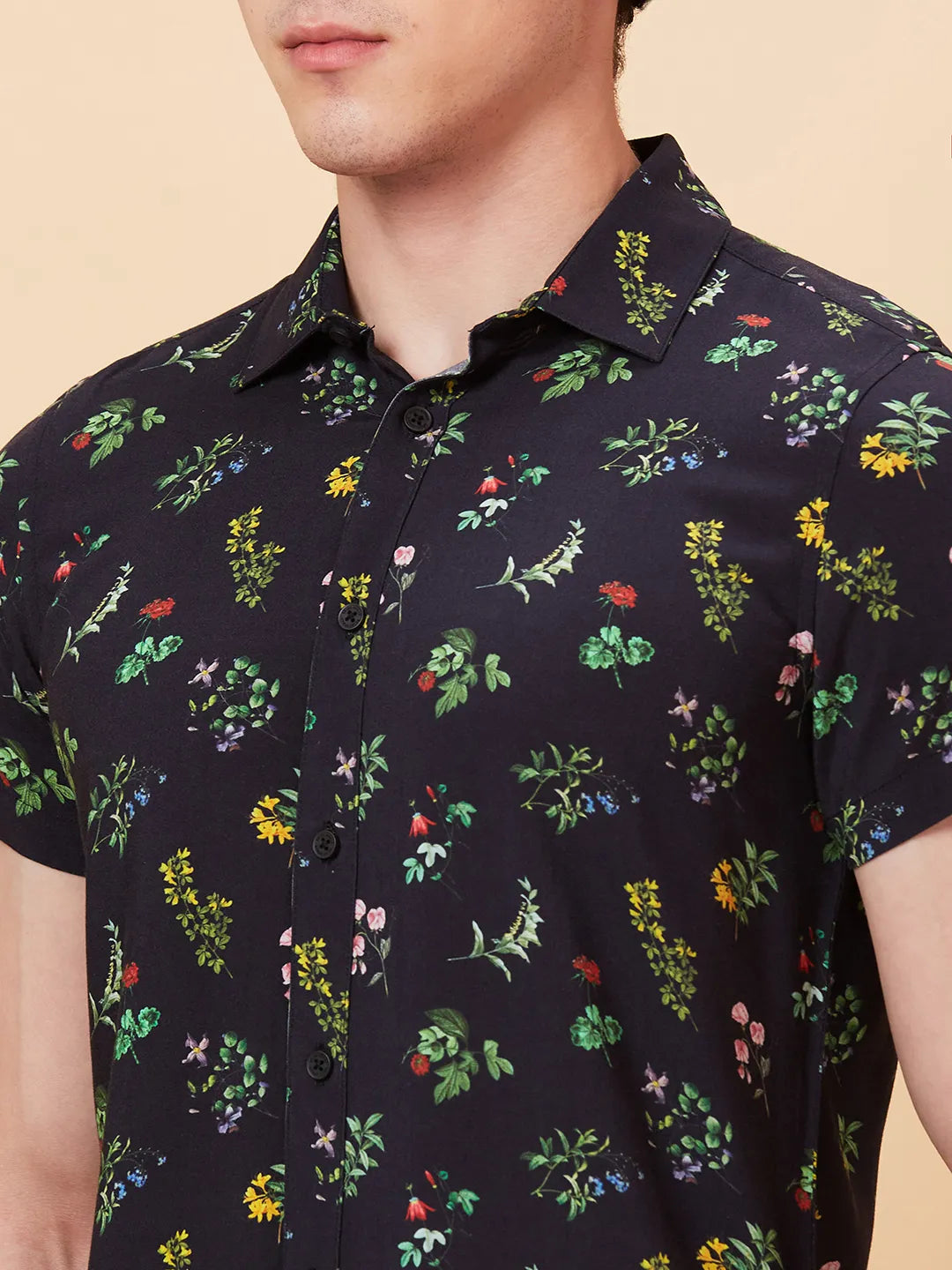 Black Slim Fit Regular Collar Men's Shirt by Being Human Clothing