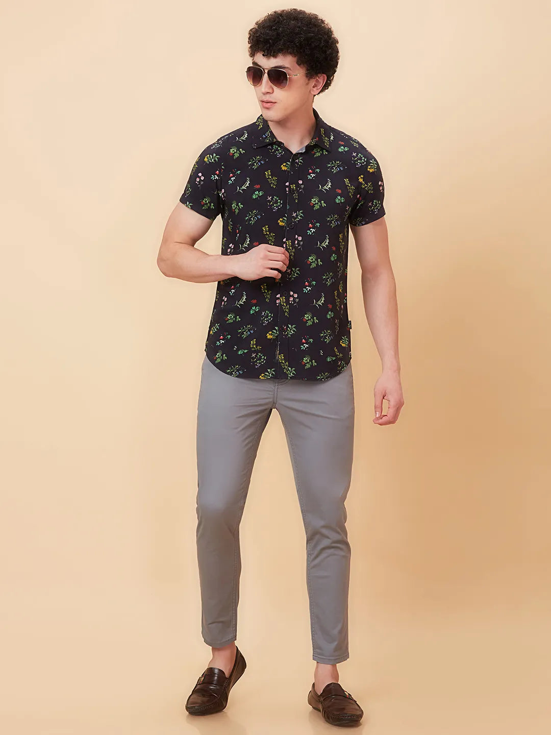 Black Slim Fit Regular Collar Men's Shirt by Being Human Clothing