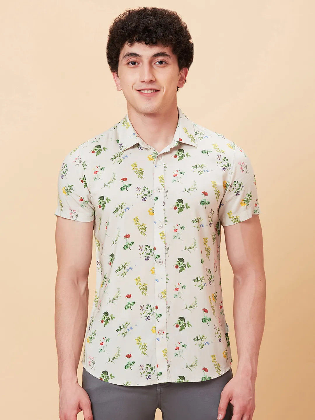 Off White Slim Fit Regular Collar Men's Shirt by Being Human Clothing