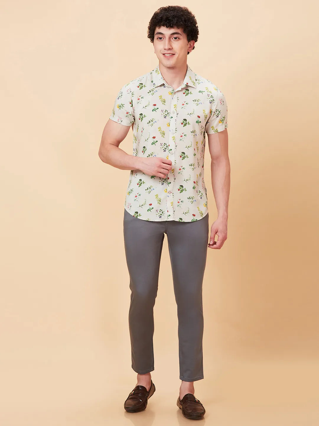 Off White Slim Fit Regular Collar Men's Shirt by Being Human Clothing