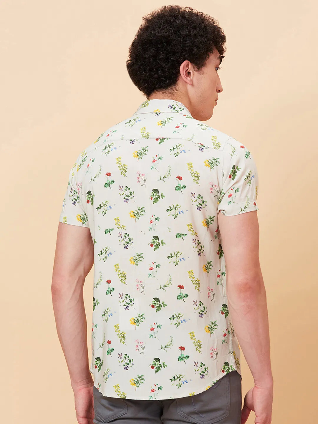 Off White Slim Fit Regular Collar Men's Shirt by Being Human Clothing