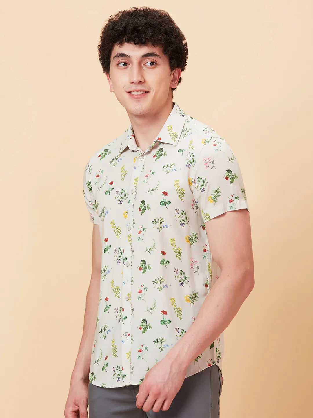 Off White Slim Fit Regular Collar Men's Shirt by Being Human Clothing