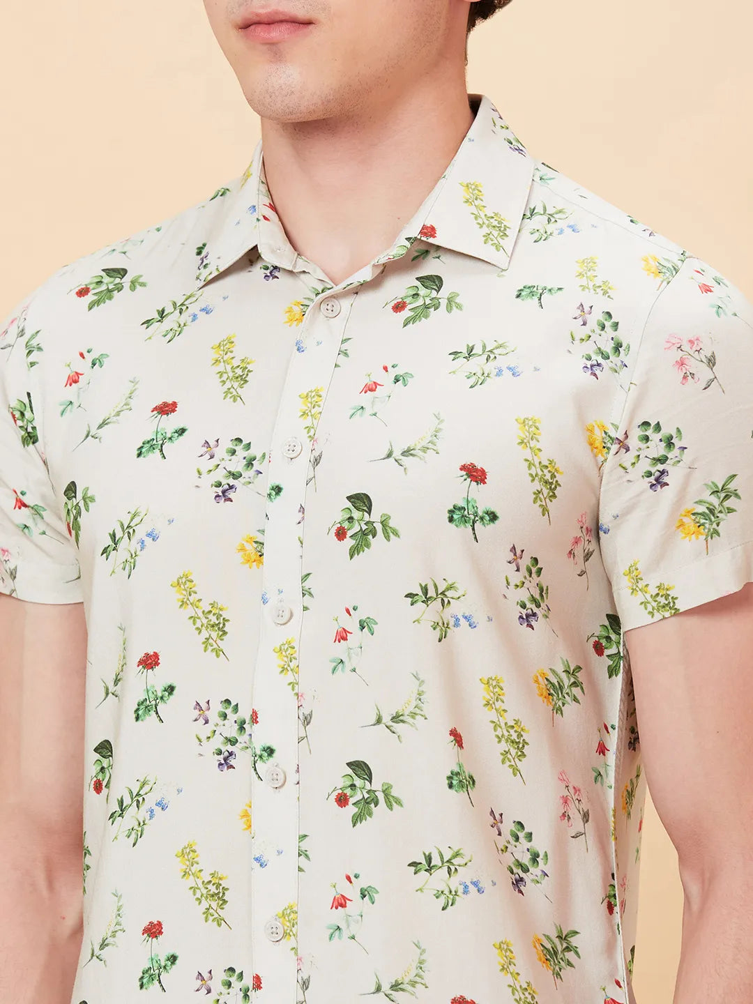 Off White Slim Fit Regular Collar Men's Shirt by Being Human Clothing