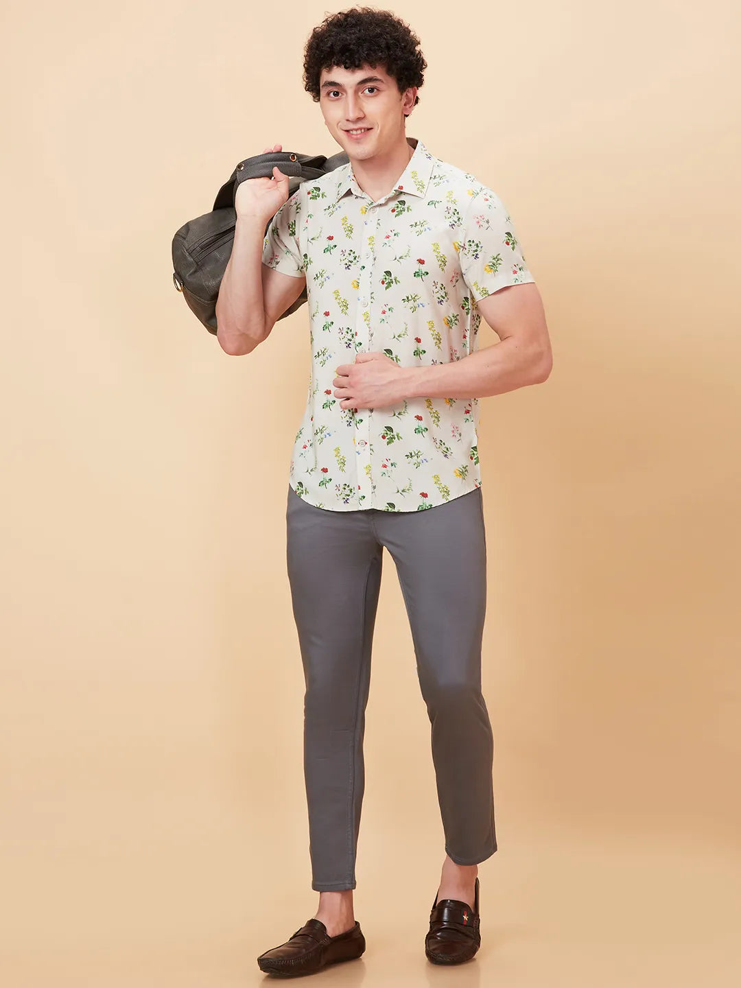 Off White Slim Fit Regular Collar Men's Shirt by Being Human Clothing