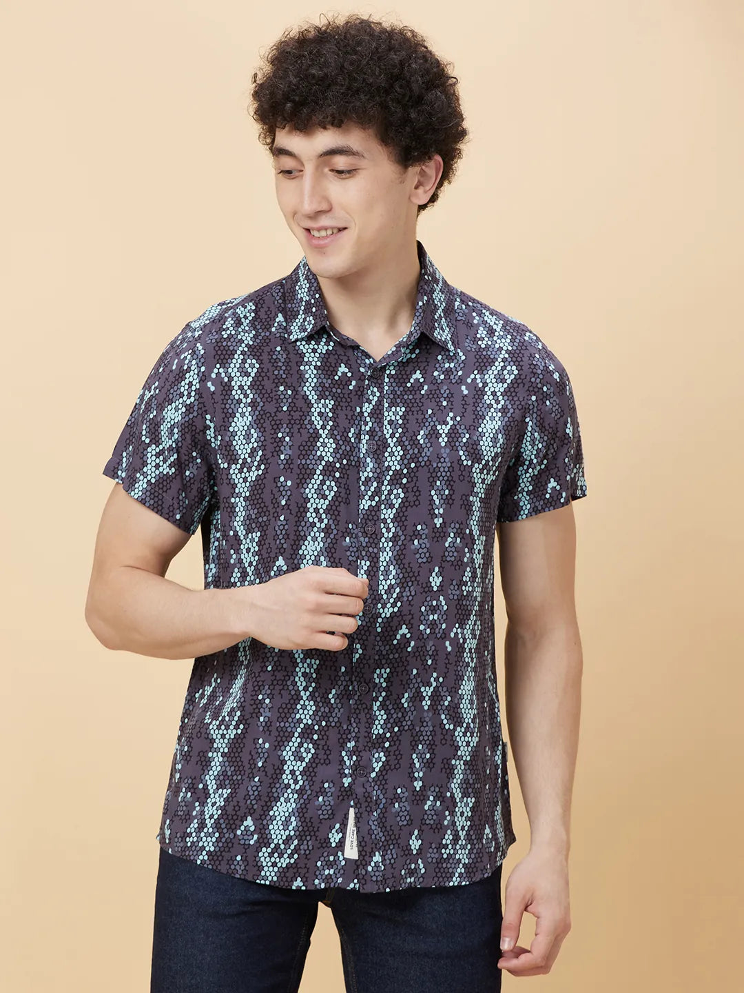 Black Slim Fit Regular Collar Men's Shirt by Being Human Clothing