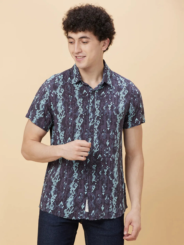 Black Slim Fit Regular Collar Men's Shirt by Being Human Clothing