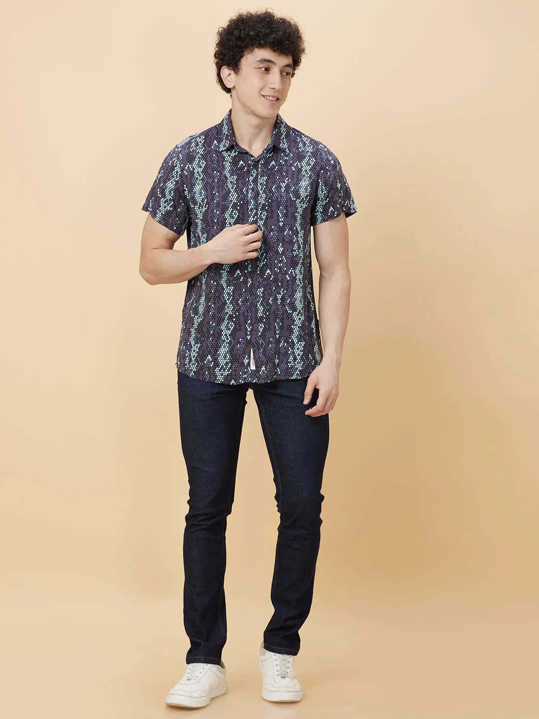 Black Slim Fit Regular Collar Men's Shirt by Being Human Clothing