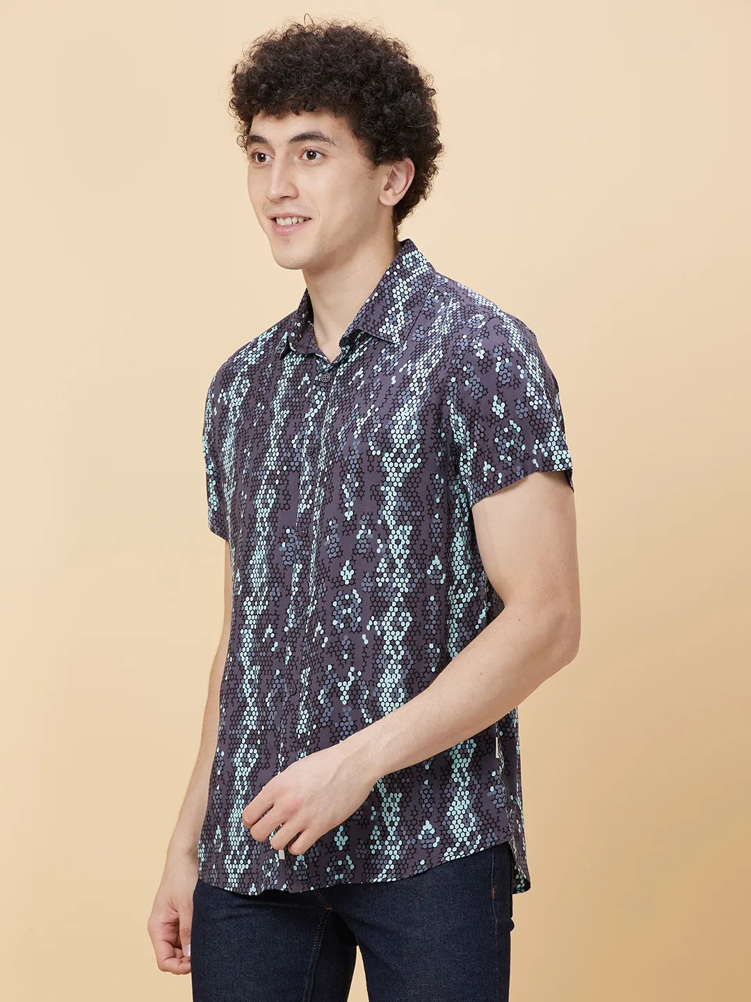 Black Slim Fit Regular Collar Men's Shirt by Being Human Clothing