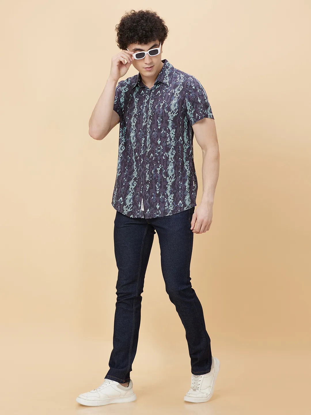 Black Slim Fit Regular Collar Men's Shirt by Being Human Clothing