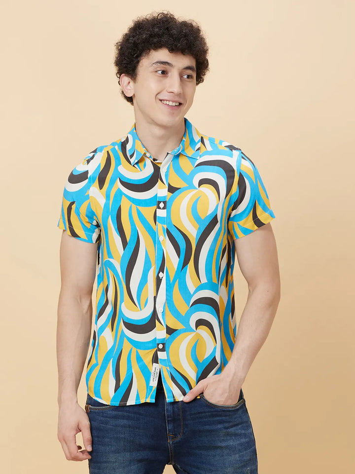 Yellow Slim Fit Regular Collar Men's Shirt by Being Human Clothing