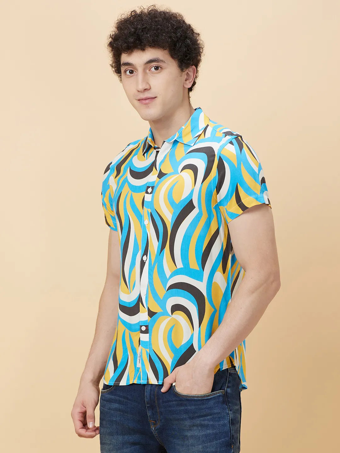 Yellow Slim Fit Regular Collar Men's Shirt by Being Human Clothing