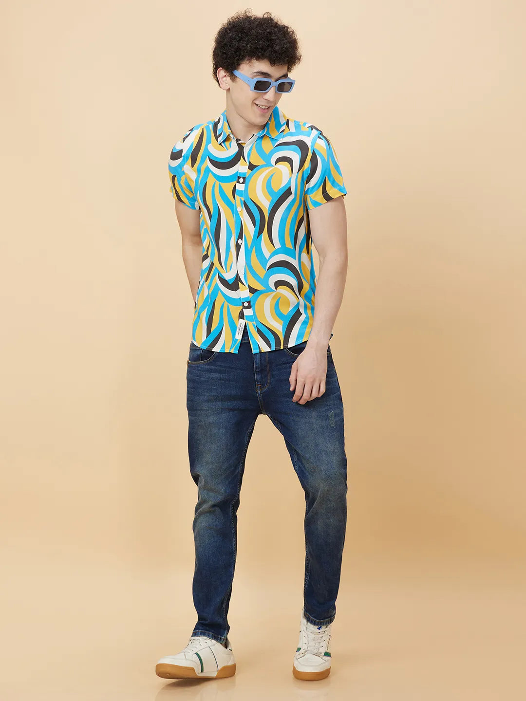 Yellow Slim Fit Regular Collar Men's Shirt by Being Human Clothing