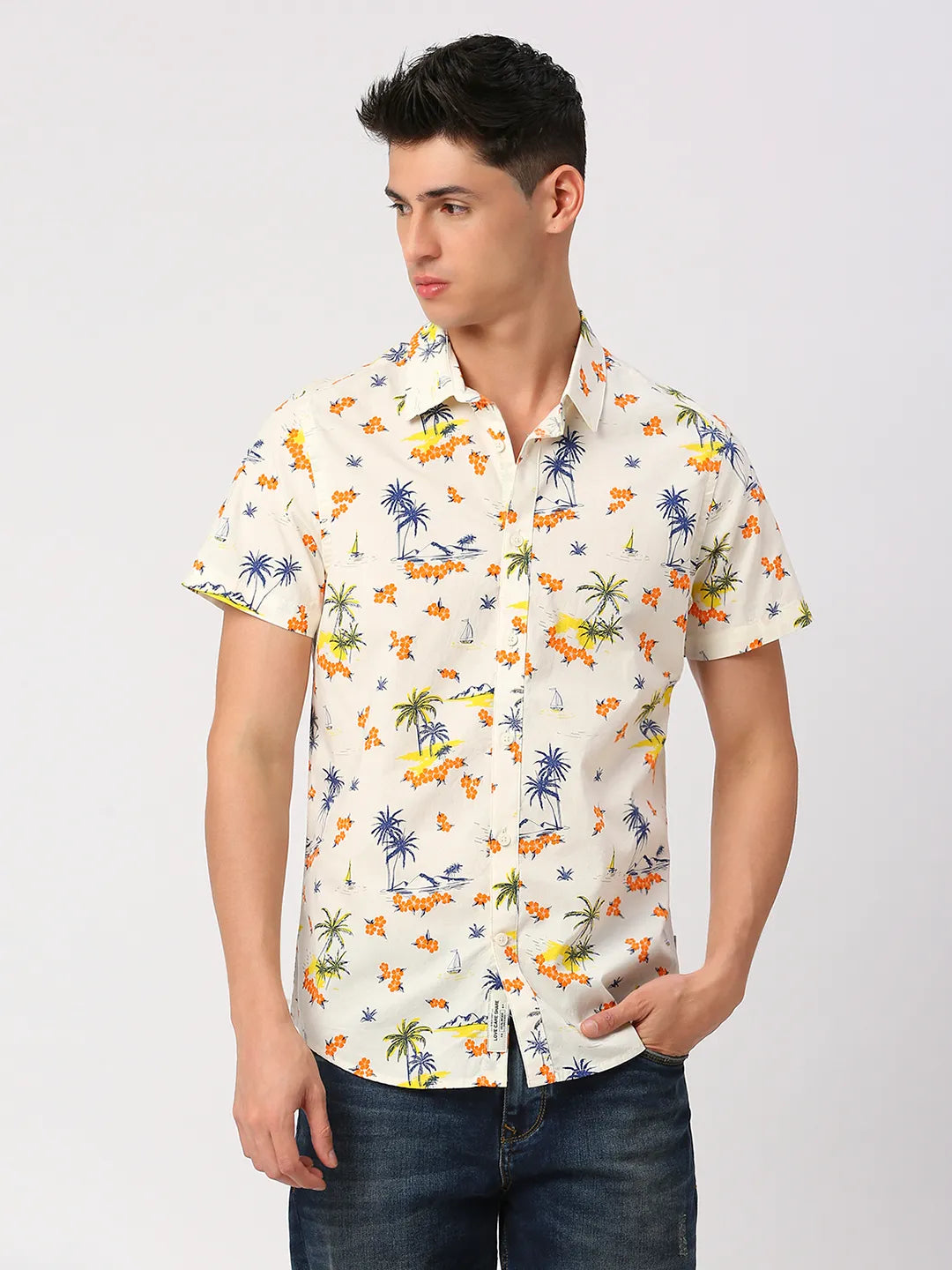 Off White Slim Fit Regular Collar Men's Shirt by Being Human Clothing