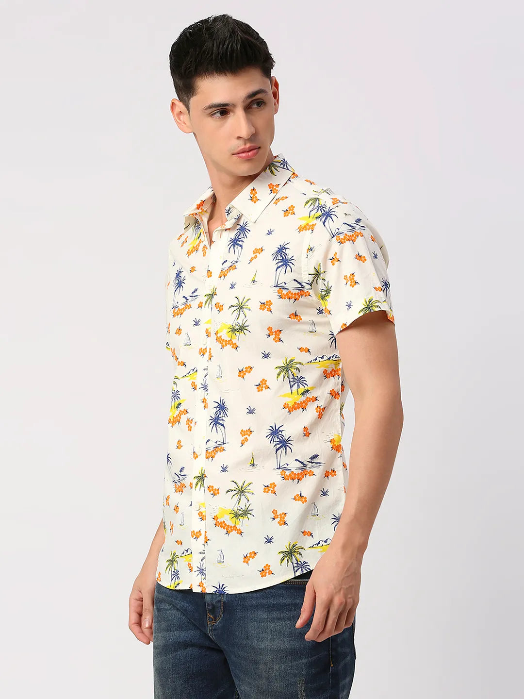 Off White Slim Fit Regular Collar Men's Shirt by Being Human Clothing