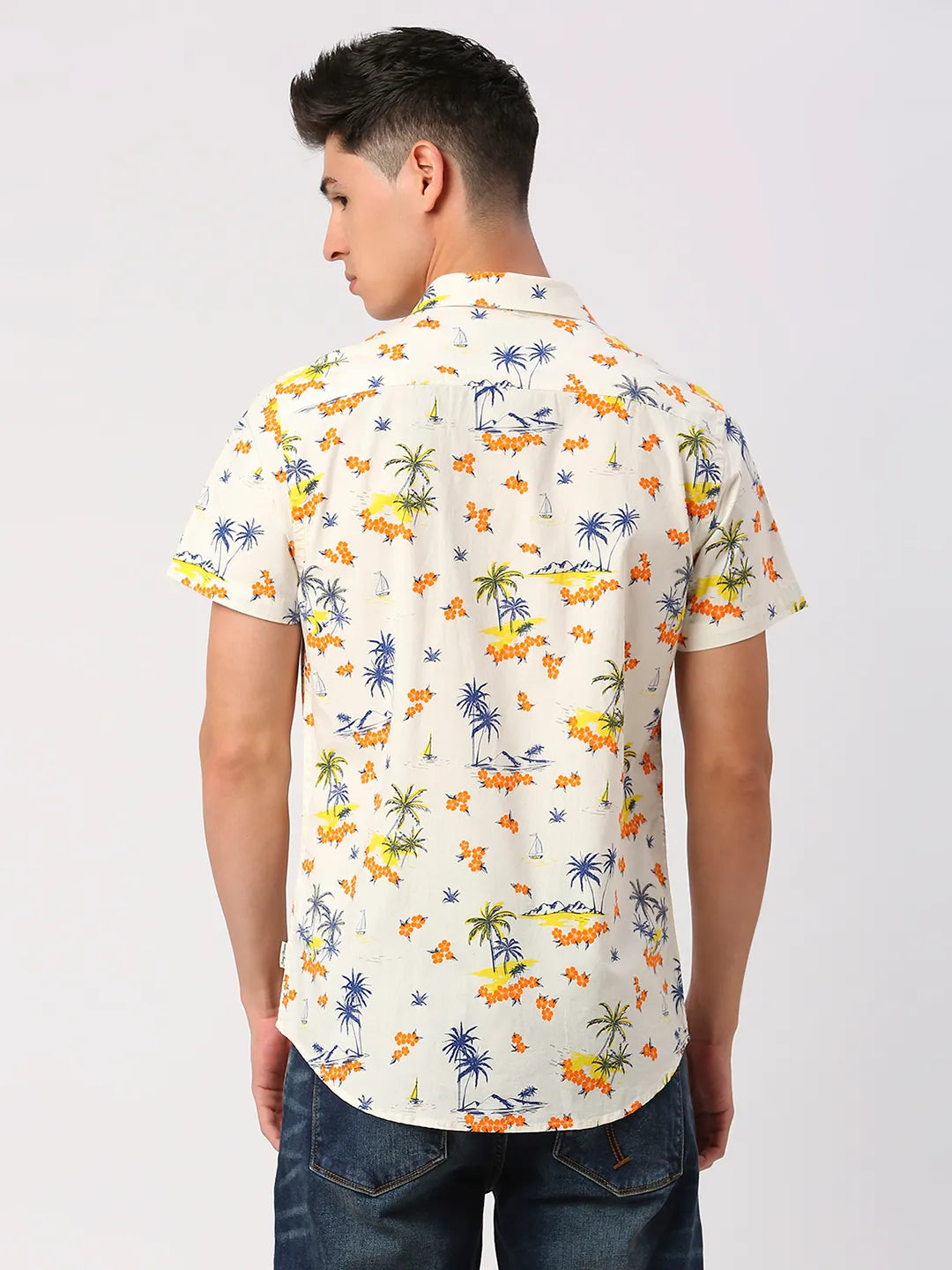 Off White Slim Fit Regular Collar Men's Shirt by Being Human Clothing